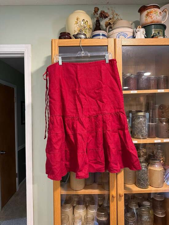 Gap Dresses & Skirts - Vintage 2006 Gap Red 100% Linen Tiered Ruffle Midi Skirt Size 10